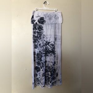 Casa Lee strapless black and white rose print dress